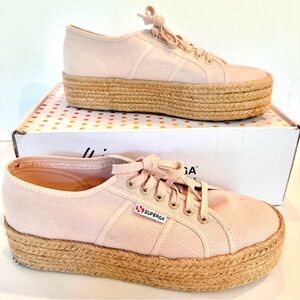 Superga Platform Sneakers in Light Pink with Natural Espadrille Sole